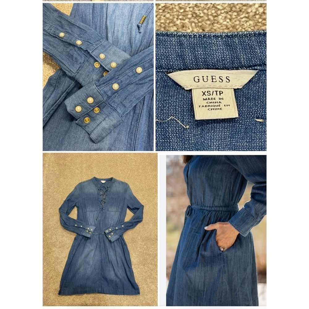 Guess womens denim dress romper sz Xsmall tp stretch pearl button western
